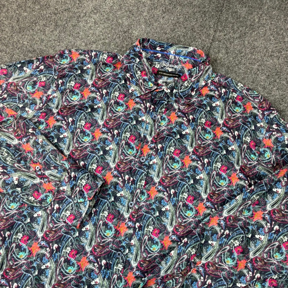 Visconti Uomo Mens Large Paisley Button Down Shirt 2 Ply Mercerized Cotton Multi